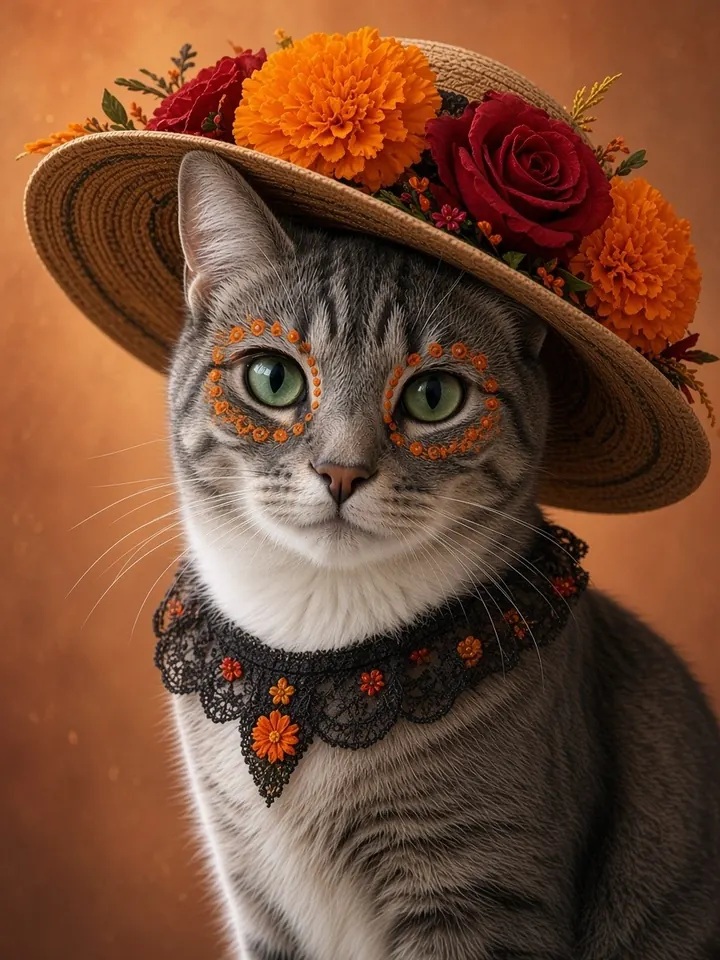 Catrina cat photo of a grey tabby cat