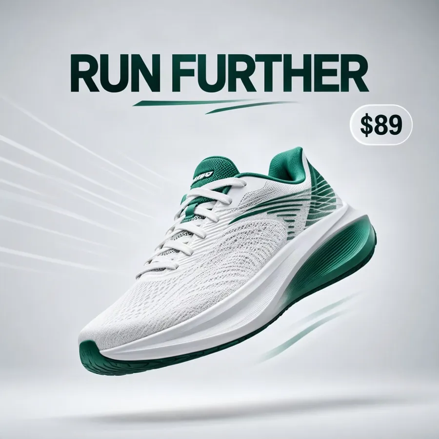 Product ad with readable text, generated with MOSS Image